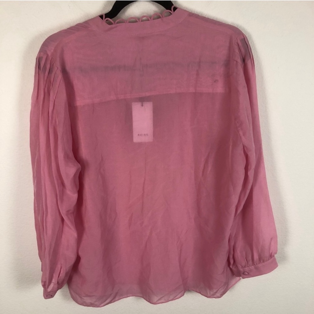Reiss Ashlyn Ruffle Split Neck Long 3/4 Sleeve Blouse Pink Top  Women’s 10 NEW - Picture 4 of 6